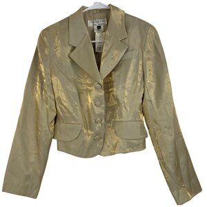 VTG Via Milano Gold Shimmer Crop Blazer By Tina Hagen Size S RY10368 NWT